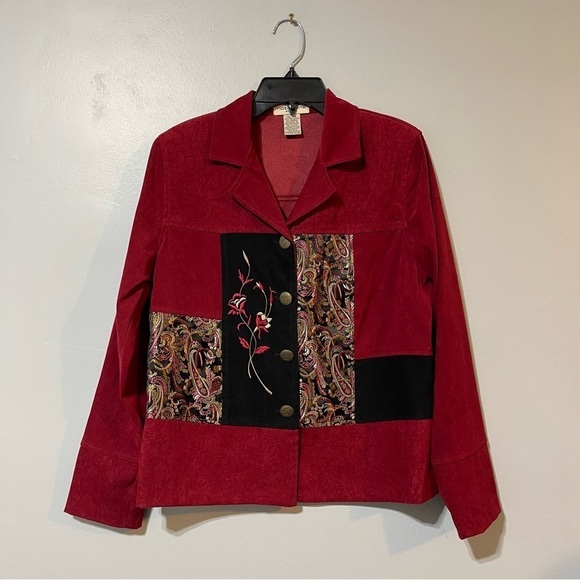 Notations Jackets & Blazers - Notations Women’s Paisley 4 Button Vintage Jacket In Red And Black Size PS Retro